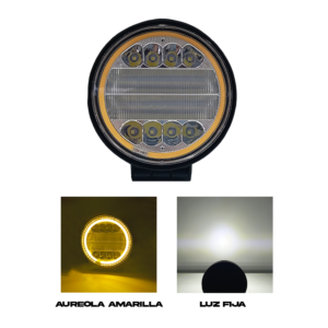 Faro Led Redondo Blanco Aro Amarillo Auto Bus Camión 42 Led 72 W