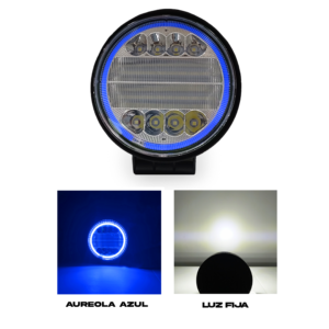 Faro Led Redondo Blanco Aro Azul Auto Bus Camión 42 Led 72 W